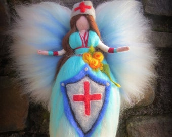 Front Line Angel - An Angel made to mind the Angels, felted  guardian angel,  needle felted and waldorf inspried, wool doll, figure