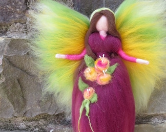 Garden flower Fairy, Waldorf inspried wool needle felted doll