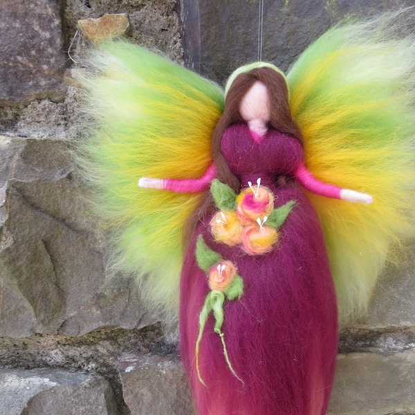 Garden flower Fairy, Waldorf inspried wool needle felted doll