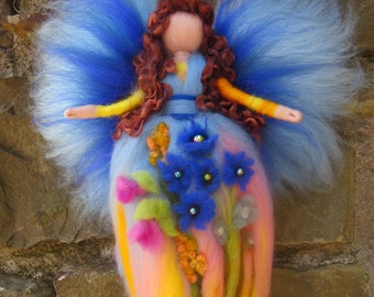 Garden flower Fairy, Waldorf inspried wool needle felted doll