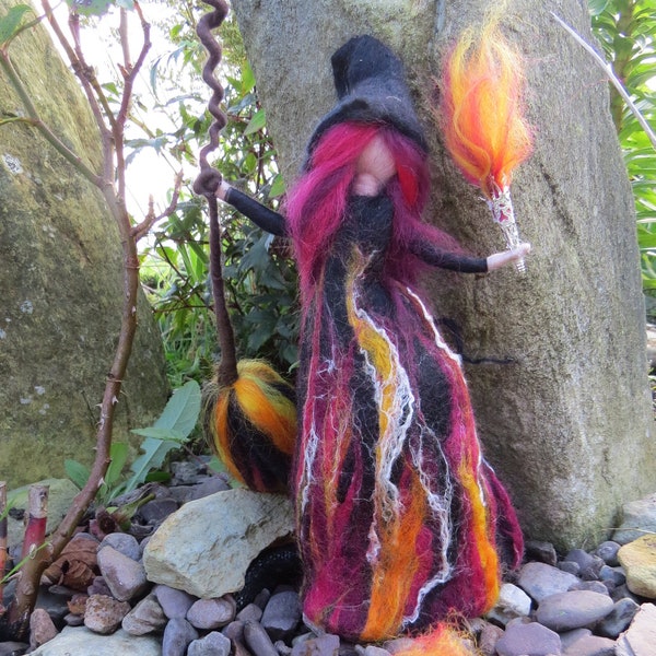 Blaze fire witch - felted witch, neddle felted and wet felted