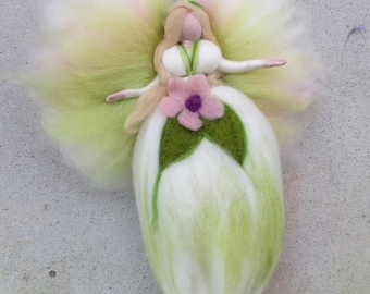 Flower Fairy, Waldorf inspried wool needle felted doll