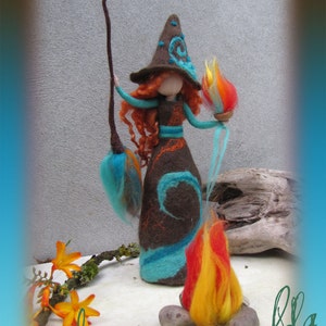 Esmeralda - felted witch, needle felted and wet felted
