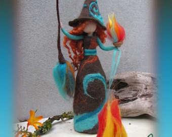 Esmeralda - felted witch, needle felted and wet felted