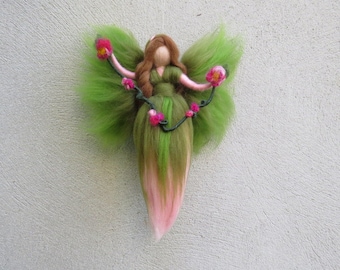 needle felted flower fairy, waldorf inspired wool