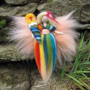 Birthday fairy, school-start fairy RAINBOW Waldorf doll, Wool fairy ooak