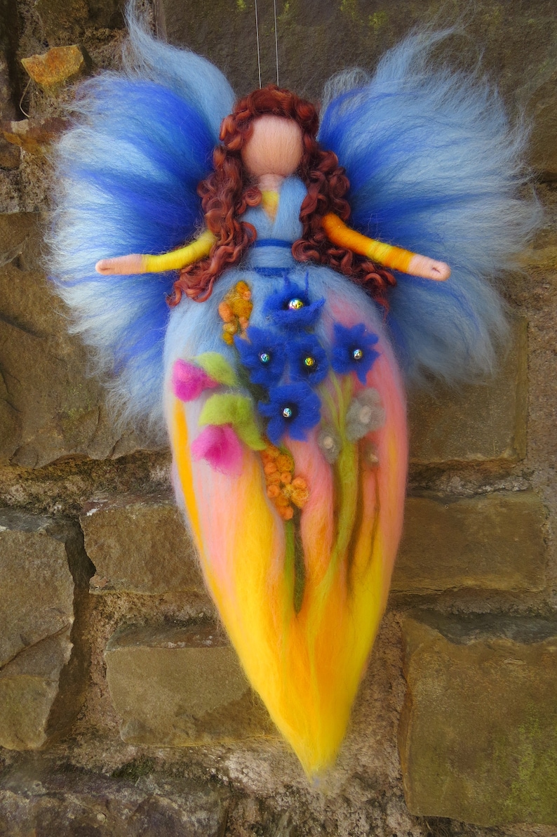 Garden flower Fairy, Waldorf inspried wool needle felted doll image 1