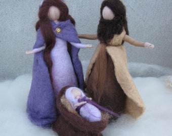 Needle felted and wet felted Nativity Set (3 Size Options) felted, Holy Family