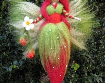 Needle Felted Wool fairy, Strawberry fairy, Waldorf inspired fairy doll