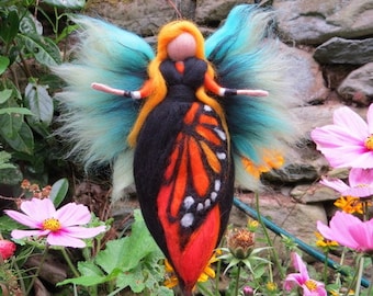 Butterfly Fairy, waldorf inspired wool doll felted