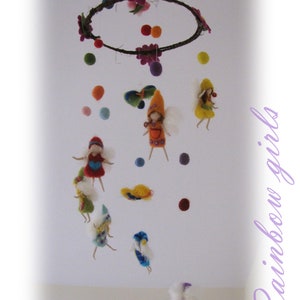 Rainbow Fairy Mobile, waldof inspired, needle felted wool