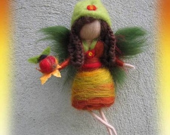 Autumn poesy, little needle felted fairy