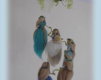 Fairy Mobile, waldof inspired, needle felted wool