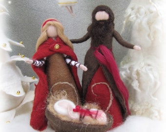 Needle felted and wet felted Nativity Set (3 Size Options) felted, Holy Family