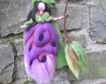 Felted witch,  needle felted from wool, waldorf inspired, seasonal table