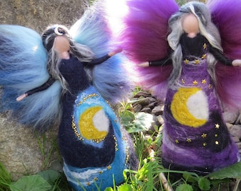 Moon Fairy feutrée à partir de laine, inspirée de Waldorf,