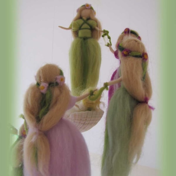 Fairy Mobile, waldorf inspried, needle felted,