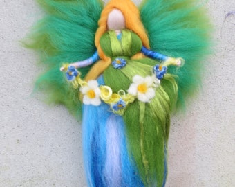 Flower Fairy, Waldorf inspried wool needle felted doll