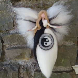 Ying Yang angel, Fairy, Waldorf inspried wool needle felted doll