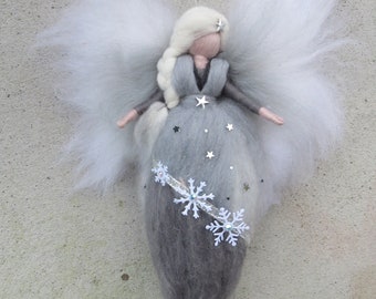 Ángel de Navidad de fieltro con aguja de lana, inspiración Waldorf, Hada de invierno