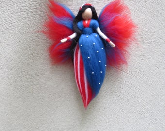 Miss America Fairy, Waldorf inspried wool needle felted doll