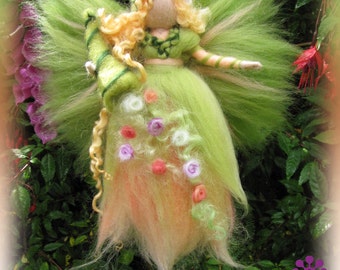 Gwanwyn Spring Fairy needle felted and waldorf inspried