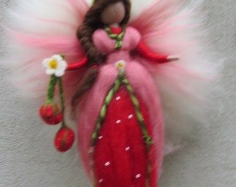 Needle Felted Wool fairy, Strawberry fairy, Waldorf inspired fairy doll