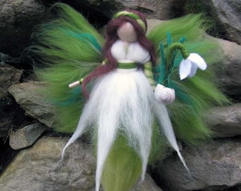 Snowdrop,  Needle Felted Wool fairy, Nature fairy, Waldorf inspired fairy doll