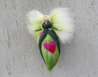 with LOVE Fairy, Waldorf inspried wool needle felted doll