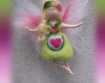 Kimana - Needle Felted Wool  fairy girl , Flower fairy, Waldorf inspired fairy doll, wool