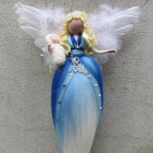 Angel with Baby - Needle Felted Wool angel, Waldorf inspired fairy doll, wool, guardian angel