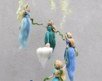 Fairy Mobile, waldof inspired, needle felted wool