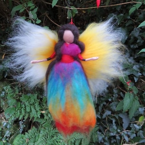 Rainbow guardian angel needle felted fairy, waldor image 1