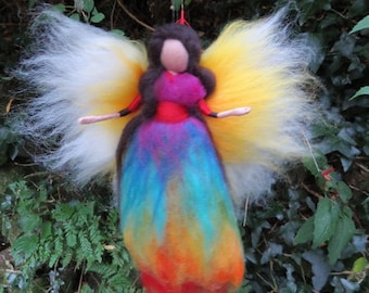 Rainbow guardian angel needle felted fairy, waldor