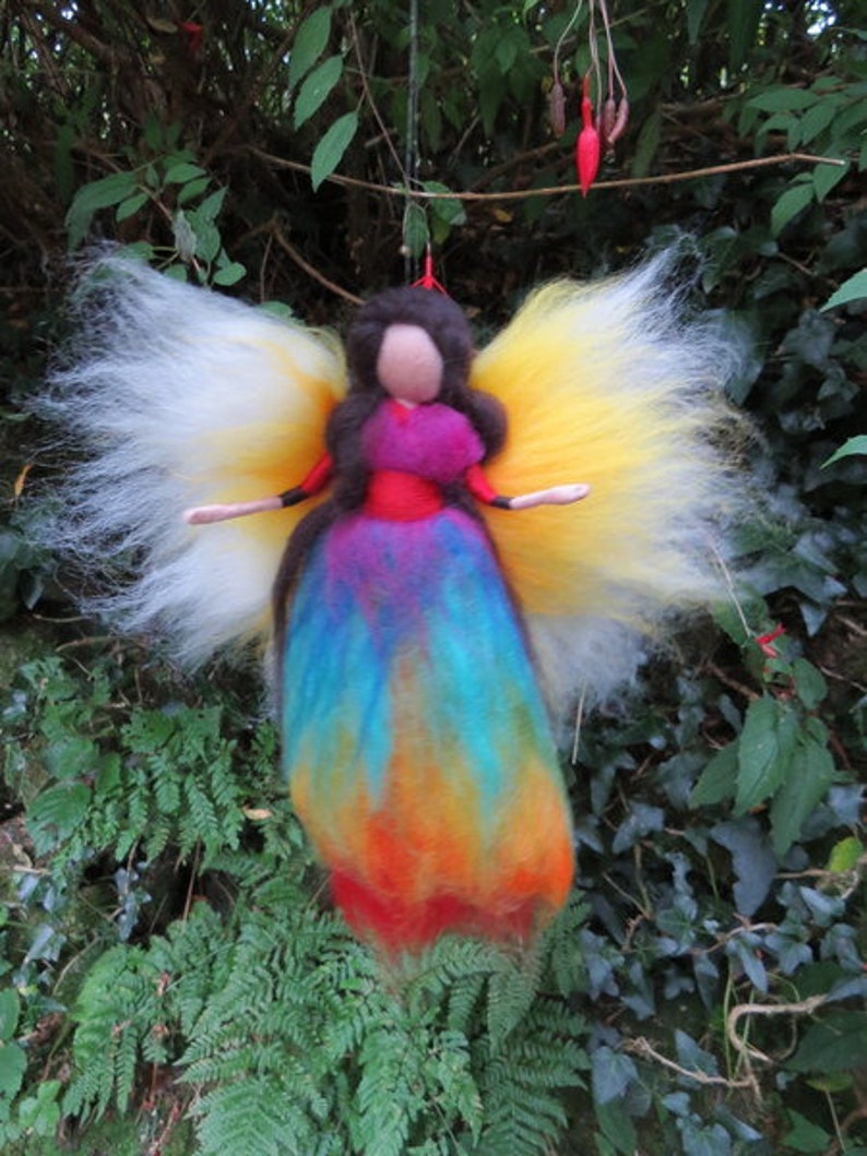 Rainbow guardian angel needle felted fairy, waldor image 1