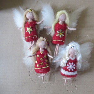 Little Christmas anges (In Set or single)  in white, red and gold, waldorf, tree angels