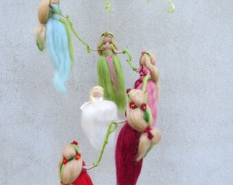 Fairy Mobile, waldof inspired, needle felted wool