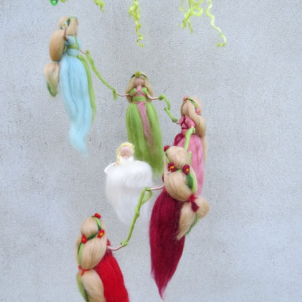 Fairy Mobile, waldof inspired, needle felted wool