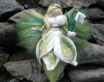 Snowdrop,  Needle and Wet Felted Wool fairy, Nature fairy, Waldorf inspired fairy doll