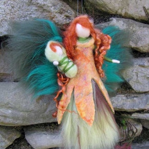 DEIRDR with baby - Needle Felted Wool  fairy, Irish nature fairy, Waldorf inspired fairy doll, wool