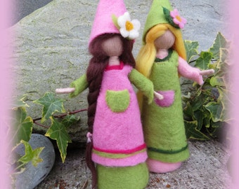 Felted pixies in pink and green, Price for one