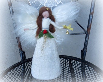 Needle felted and wet felted Christmas Angel (4 Size Options)  Waldorf, Tree topper