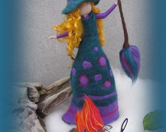 Witch November Ocean needle felted wool doll