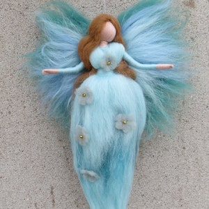 Soft blue guardian angel, Needle Felted Wool angel, Waldorf inspired fairy doll, wool, guardian angel