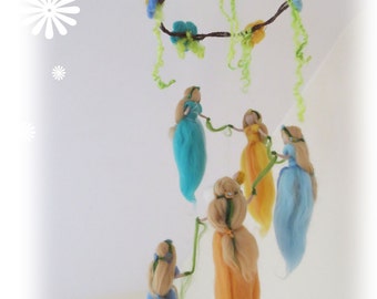 Fairy Mobile, waldorf inspried, needle felted,