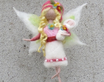 Little fairy with baby, needle felted, waldorf inspired