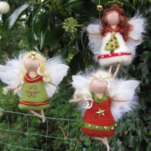 Little Christmas anges (In Set or single)  in white, red and gold, waldorf, tree angels