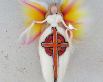 Baptism or Confirmation Angel, Christening, waldorf inspired, needle felted