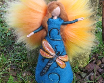 Dragonfly fairy felted from Wool, Waldorf, wool doll