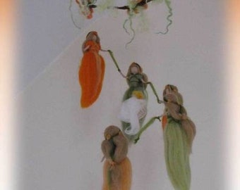 Fairy Mobile, waldof inspired, needle felted wool